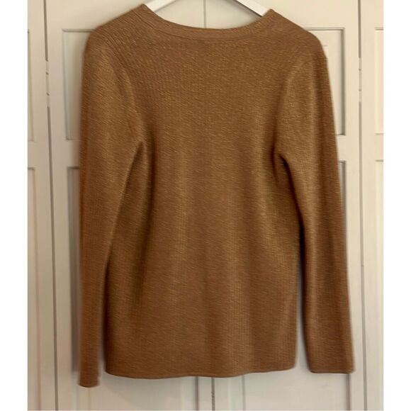 Talbots gold metallic ribbed vneck cardigan sweater m - Picture 6 of 10